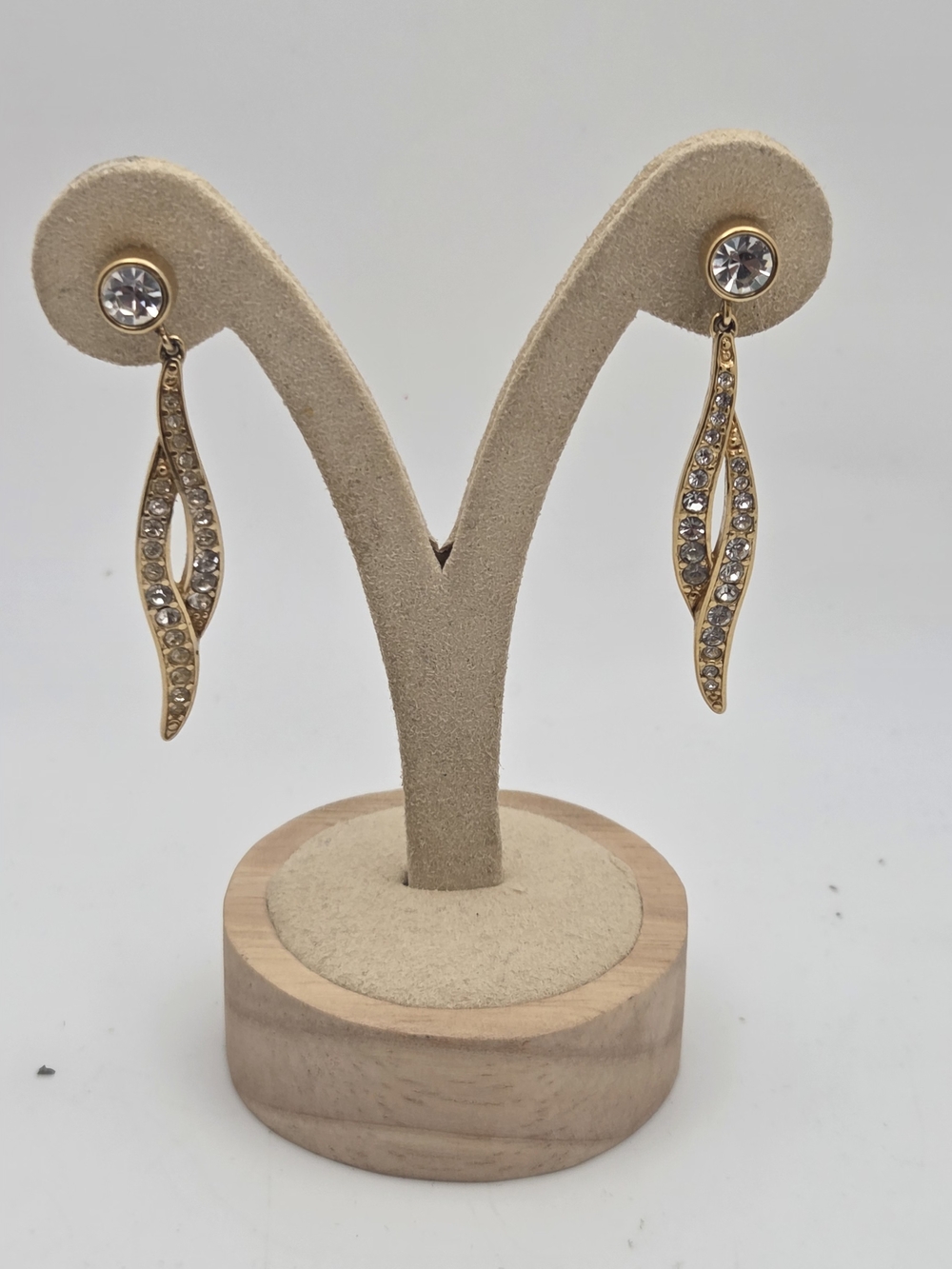 Vintage MONET Gold Tone Rhinestone Wave Dangle Earrings Signed Original Backs